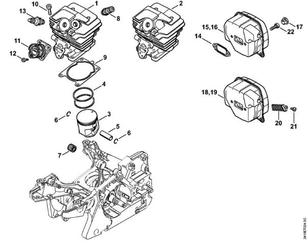 Motosierras de gasolina (MS) MS 241 C-BEM Cilindro, Silenciador de la marca Stihl