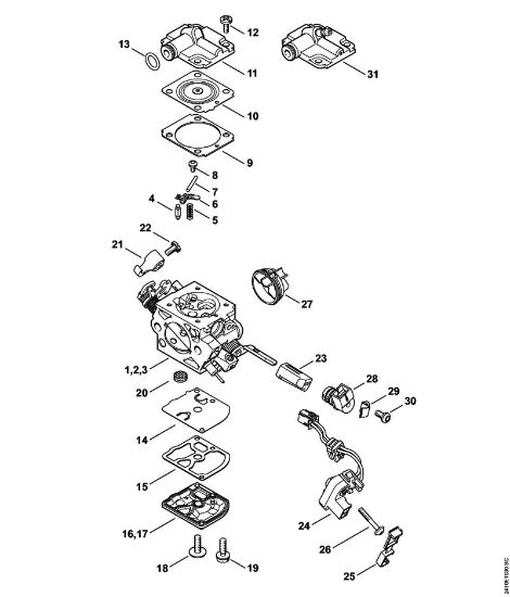 Motosierras de gasolina (MS) MS 241 C-M Carburador C1Q-S275, C1Q-S276, C1Q-S277 de la marca Stihl