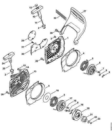 Motosierras de gasolina (MS) MS 241 C-M Mecanismo de arranque, Protector salvamanos de la marca Stihl