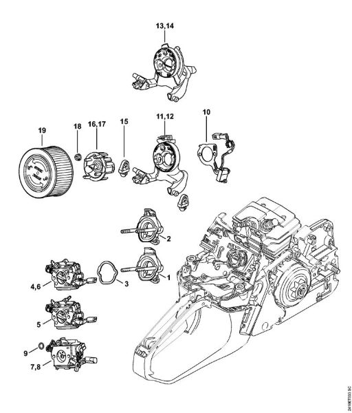 Motosierras de gasolina (MS) MS 241 C-MQ Soporte del carburador, Filtro de aire de la marca Stihl