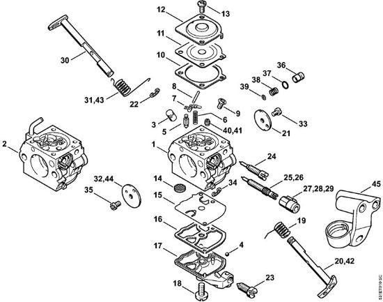 Motosierras de gasolina (MS) MS 250 C-B Carburador C1QÂ­S84, C1Q-100335 de la marca Stihl