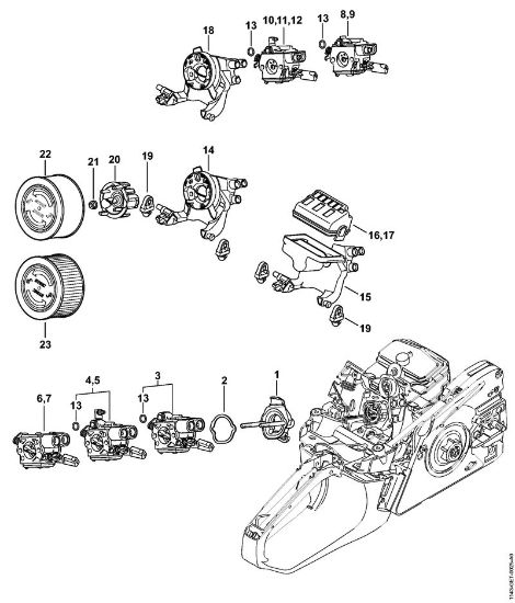 Motosierras de gasolina (MS) MS 251 C-BE Soporte del carburador, Filtro de aire de la marca Stihl