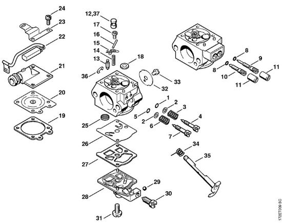 Motosierras de gasolina (MS) MS 260 Carburador WT-427, WT-581, WT-590   1 62 154 675, 2 62 187 361 (07.2004) de la marca Stihl