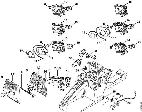 Motosierras de gasolina (MS) MS 260-W Filtro de aire, Mecanismo del acelerador de la marca Stihl