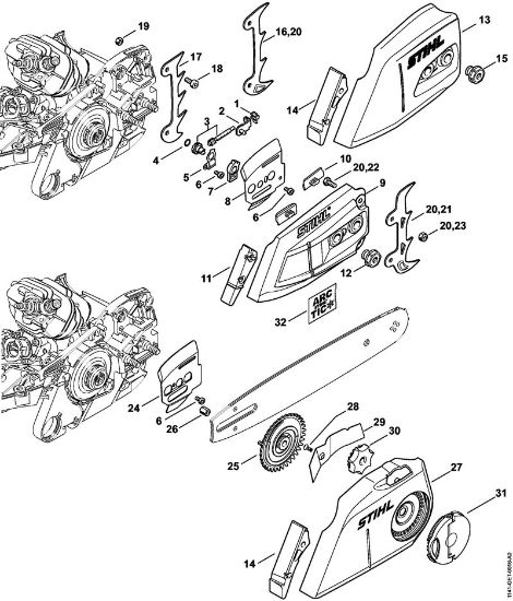 Motosierras de gasolina (MS) MS 261 C-BM Dispositivo tensor de la cadena, Tapa del pióón de cadena de la marca Stihl
