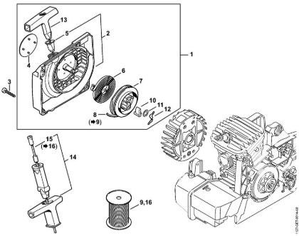 Motosierras de gasolina (MS) MS 290-Z Carcasa del ventilador con mecanismo de arranque de la marca Stihl