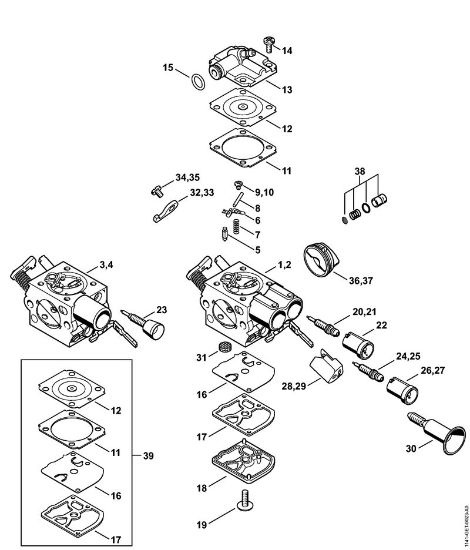 Motosierras de gasolina (MS) MS 291 C-BE Carburador C1Q-S247, C1Q-S253, C1Q-S212, C1Q-S179 de la marca Stihl