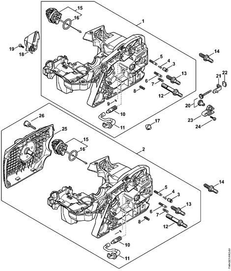 Motosierras de gasolina (MS) MS 311 Carcasa del motor, Dispositivo tensor de la cadena de la marca Stihl