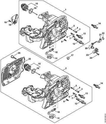 Motosierras de gasolina (MS) MS 311-Z Carcasa del motor, Dispositivo tensor de la cadena de la marca Stihl