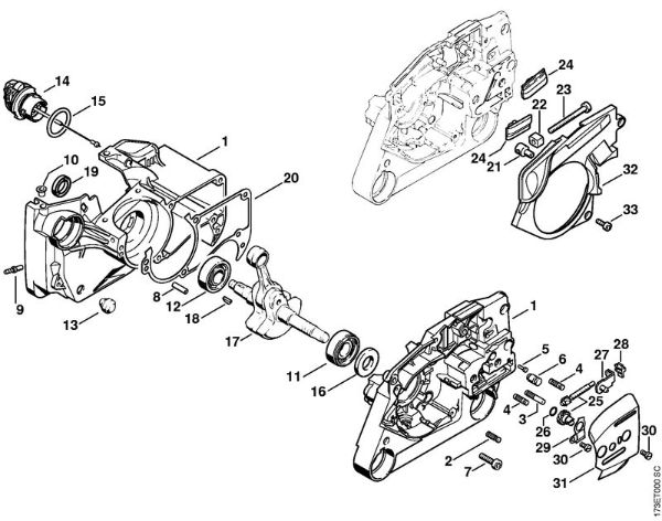 Motosierras de gasolina (MS) MS 340 Cárter del cigüeóal, Dispositivo tensor de la cadena de la marca Stihl