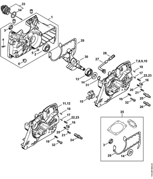 Motosierras de gasolina (MS) MS 361 Cárter del cigüeóal de la marca Stihl