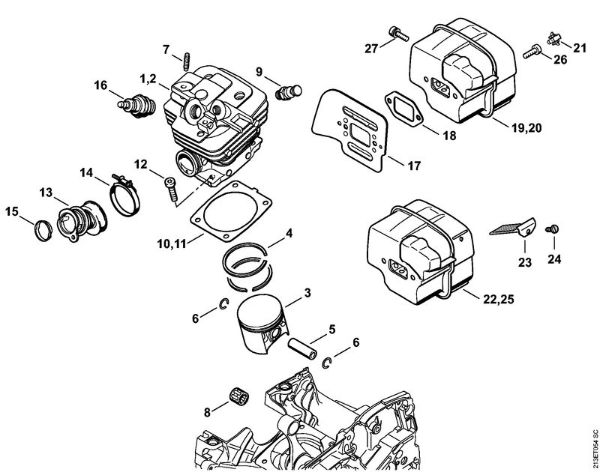 Motosierras de gasolina (MS) MS 361-VW Cilindro, Silenciador de la marca Stihl