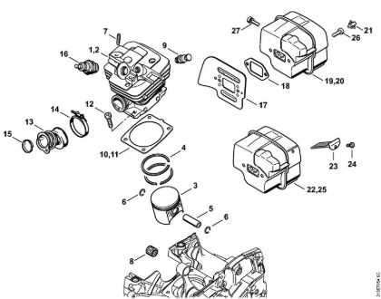 Motosierras de gasolina (MS) MS 361-W Cilindro, Silenciador de la marca Stihl