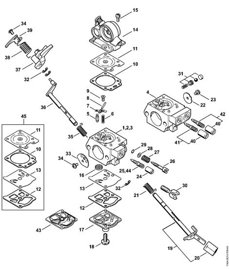 Motosierras de gasolina (MS) MS 362 Carburador WTE-8, WTE-18, WTE-20 de la marca Stihl
