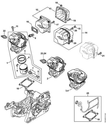 Motosierras de gasolina (MS) MS 362 Cilindro, Silenciador de la marca Stihl