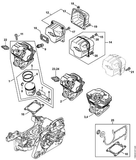 Motosierras de gasolina (MS) MS 362 C-M VW Cilindro, Silenciador de la marca Stihl