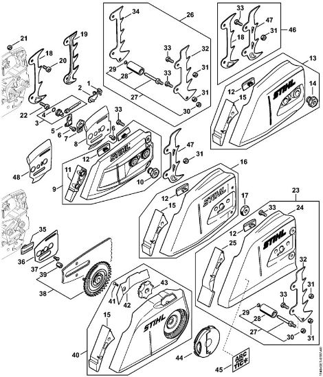 Motosierras de gasolina (MS) MS 362 C-M VW Dispositivo tensor de la cadena, Tapa del pióón de cadena de la marca Stihl