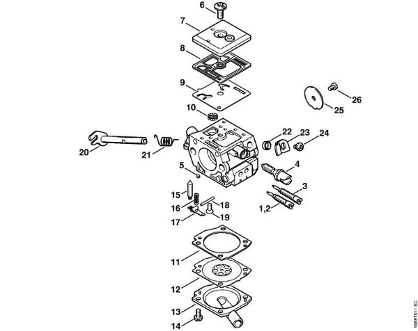 Motosierras de gasolina (MS) MS 381 Carburador C3-S148, C3-S149 de la marca Stihl