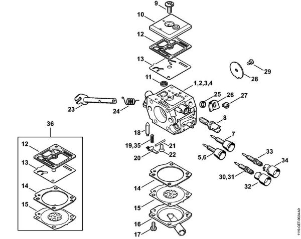 Motosierras de gasolina (MS) MS 382 Carburador 1119/15, 1119/13, 1119/12, 1119/10 de la marca Stihl
