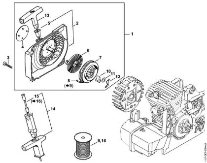 Motosierras de gasolina (MS) MS 390 Carcasa del ventilador con mecanismo de arranque de la marca Stihl