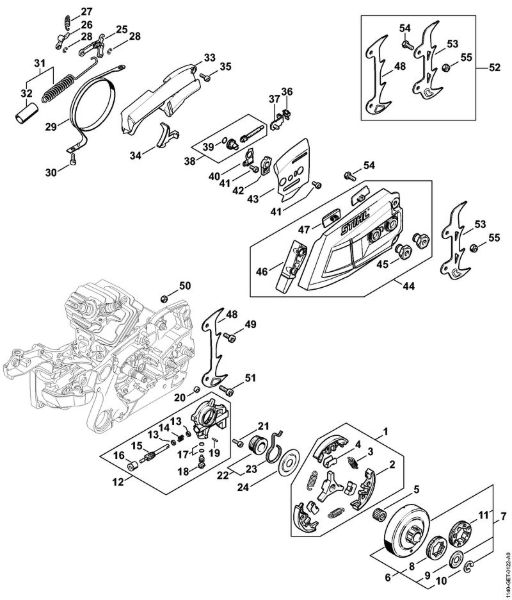 Motosierras de gasolina (MS) MS 400 C-M Embrague, Bomba de aceite, Freno de cadena de la marca Stihl