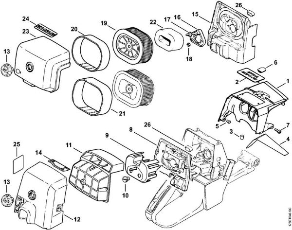 Motosierras de gasolina (MS) MS 440-N Cubierta, Filtro de aire de la marca Stihl