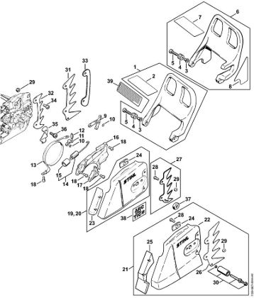 Motosierras de gasolina (MS) MS 440-Z Freno de cadena,Tapa del pióón de cadena de la marca Stihl