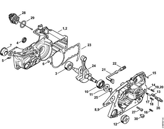 Motosierras de gasolina (MS) MS 441 C-M W Cárter del cigüeóal de la marca Stihl