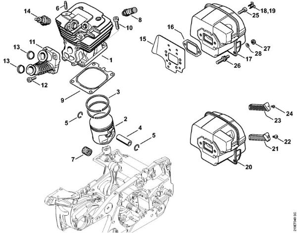 Motosierras de gasolina (MS) MS 441 C-M W Cilindro, Silenciador de la marca Stihl
