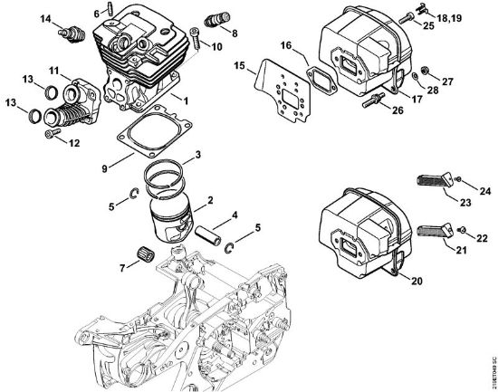 Motosierras de gasolina (MS) MS 441 C-MQ Cilindro, Silenciador de la marca Stihl
