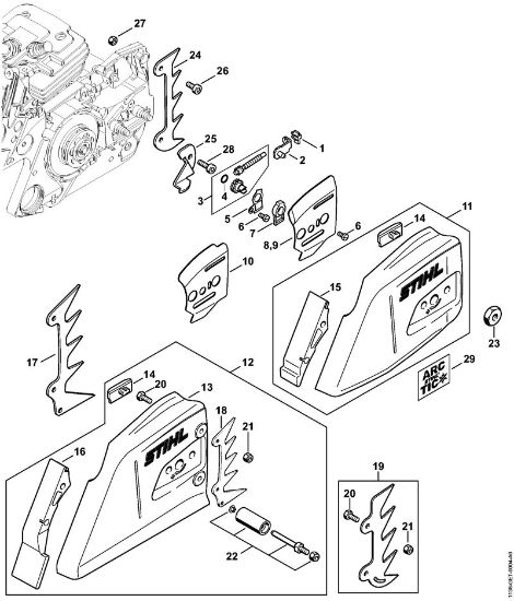 Motosierras de gasolina (MS) MS 441 C-MQ Dispositivo tensor de la cadena de la marca Stihl