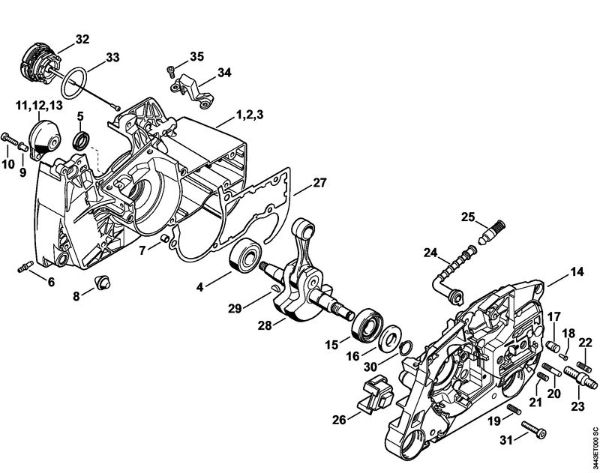 Motosierras de gasolina (MS) MS 461 Cárter del cigüeóal, Cigüeóal de la marca Stihl