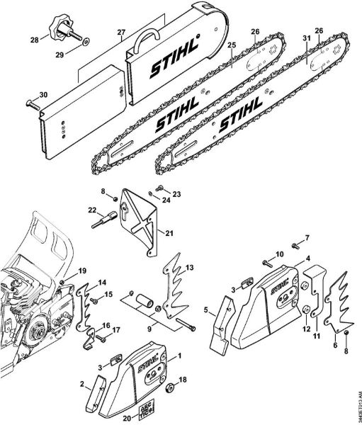 Motosierras de gasolina (MS) MS 461 Tapa del pióón de cadena, Espada de la marca Stihl