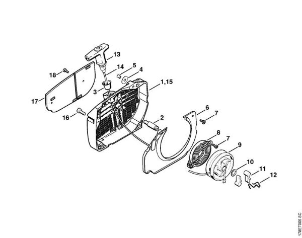 Motosierras de gasolina (MS) MS 660-Magnum Mecanismo de arranque de la marca Stihl
