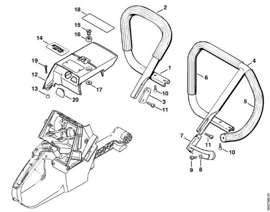Motosierras de gasolina (MS) MS 780 Manillar tubular, Cubierta de la marca Stihl