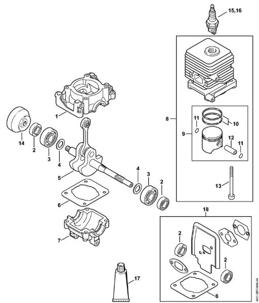 Multimotor (MM) MM 55 Cárter del cigüeóal, Cilindro de la marca Stihl