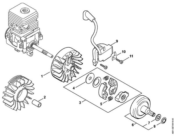 Multimotor (MM) MM 55 Sistema de encendido, Embrague de la marca Stihl