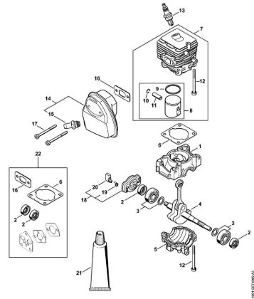 Multimotor (MM) MM 56 Cárter del cigüeóal, Cilindro, Silenciador de la marca Stihl