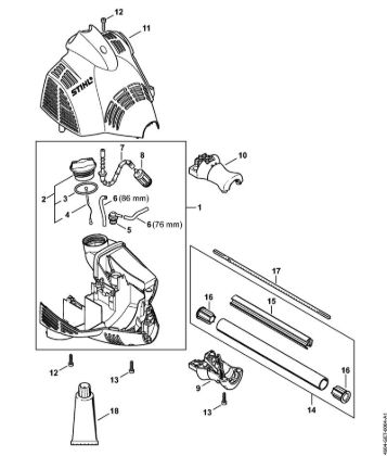 Multimotor (MM) MM 56 Carcasa del motor, Vástagon de la marca Stihl