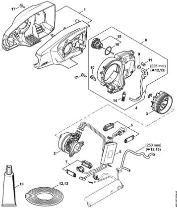 Podadoras de altura con acumulador (HTA) HTA 65 Cárter de motor, Motor eléctrico, Bomba de aceite de la marca Stihl