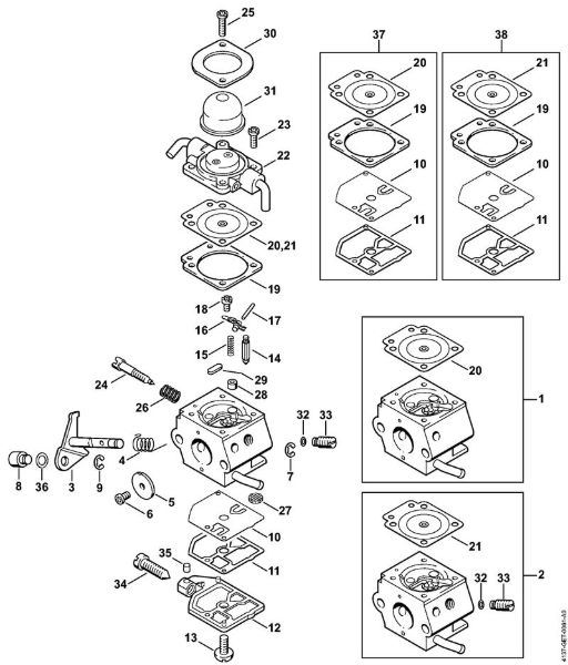 Podadoras en altura (HT) HT 70 Carburador C1Q-S28, C1Q-S41   1 42 812 153 (21.1999) de la marca Stihl