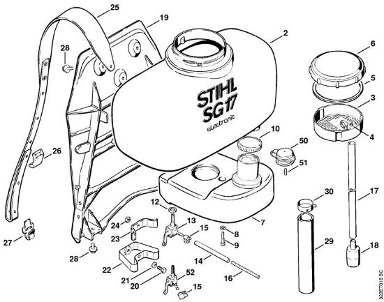 Atomizadores (SR) BG 17 Recipiente con depósito, Placa del espaldar de la marca Stihl