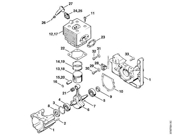 Atomizadores (SR) SR 320 Cárter del cigüeóal, Cilindro de la marca Stihl
