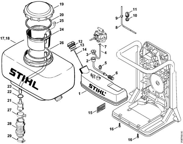 Atomizadores (SR) SR 340 Depósito de combustible, Recipiente de la marca Stihl