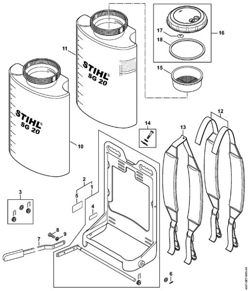 Pulverizadores de mochila (SG) SG 20 Bastidor de porte, Recipiente de la marca Stihl