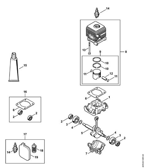 Picadoras de aspiración (SH) SH 85-DZ Cárter del cigüeóal, Cilindro de la marca Stihl