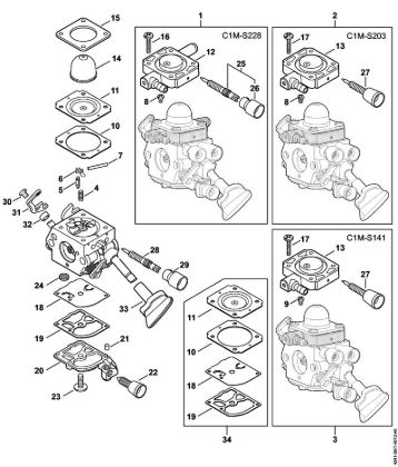 Sopladores (BG, BR) BG 86 Carburador C1M-S228, C1M-S203, C1M-S141 de la marca Stihl