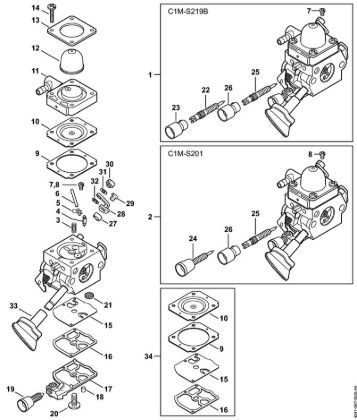 Sopladores (BG, BR) BR 200-D Carburador C1M-S219, C1M-S201 de la marca Stihl