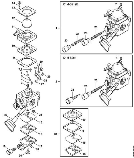 Sopladores (BG, BR) BR 200-D Carburador C1M-S219, C1M-S201 de la marca Stihl
