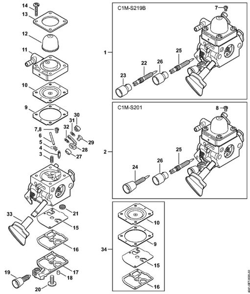 Sopladores (BG, BR) BR 200-D Carburador C1M-S219, C1M-S201 de la marca Stihl